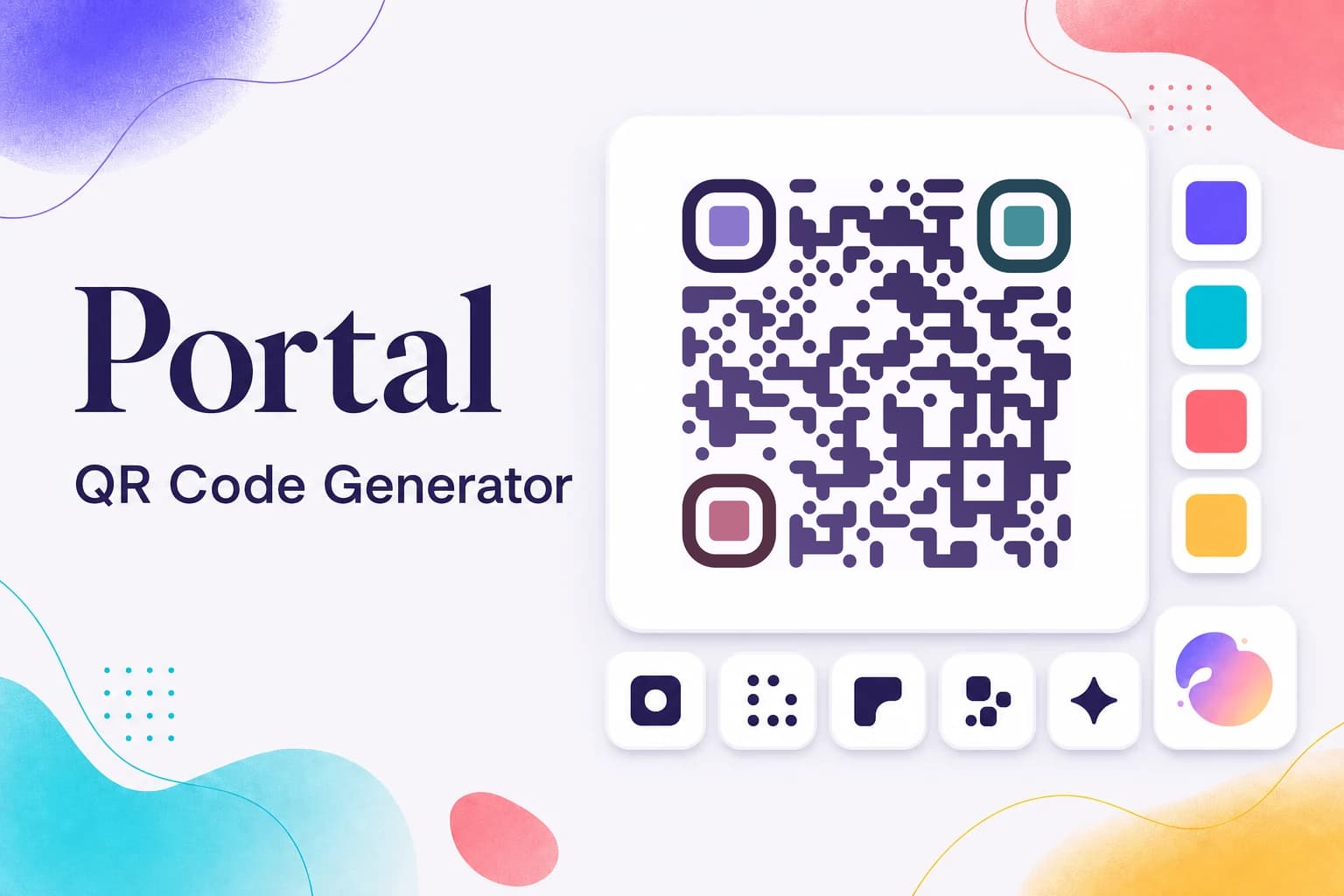 Portal QR Code Generator showing a colorful custom QR code and design controls